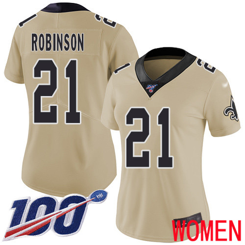 New Orleans Saints Limited Gold Women Patrick Robinson Jersey NFL Football #21 100th Season Inverted Legend Jersey